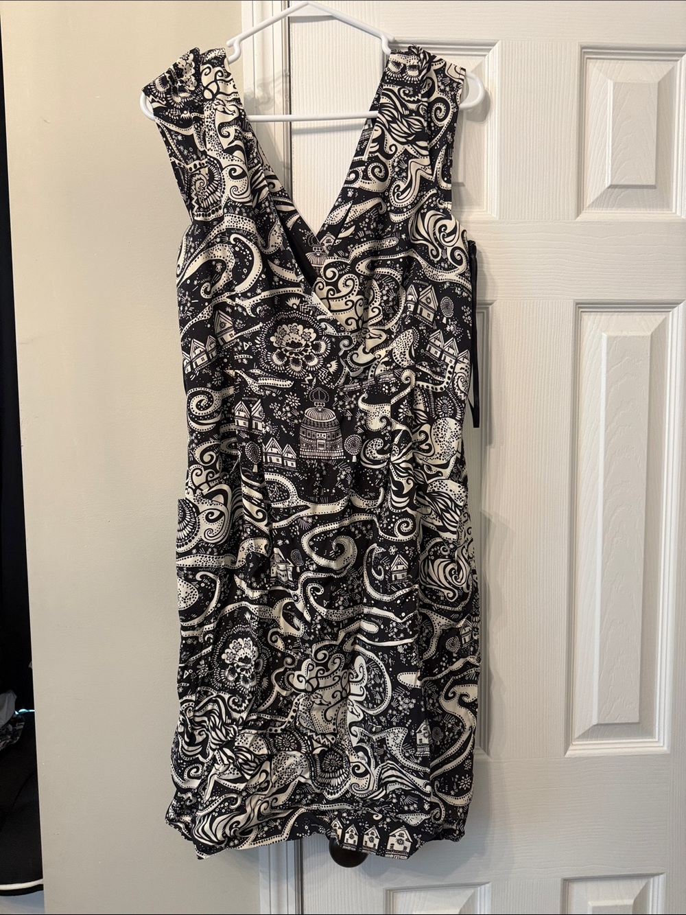 Moulinette Soeurs Black and White Paisley V-Neck Midi Dress